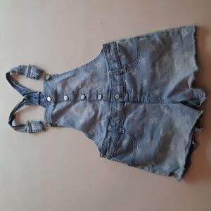 Jordache large 10 12 star print light blue jean denim short overalls